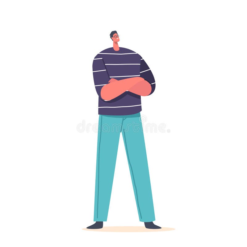 Happy Young Man Making Profit. Male Character Stands Crossing Arms Confidently. Cartoon People Vector Illustration stock illustration