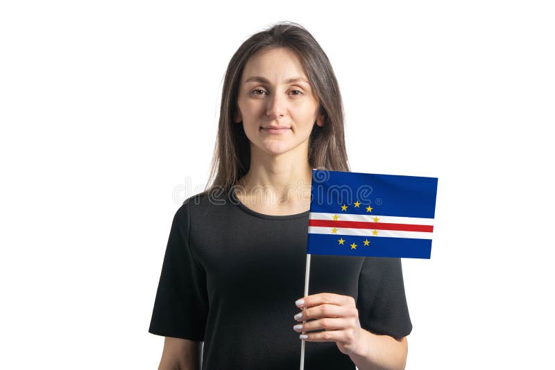 Happy Young White Girl Holding Cape Verde Flag Isolated on a White  Background Stock Image - Image of patriot, patriotism: 212029401