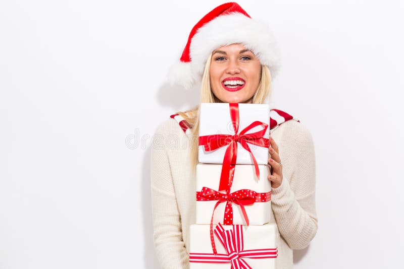 Young Woman Holding Christmas Gifts Stock Image Image of giving
