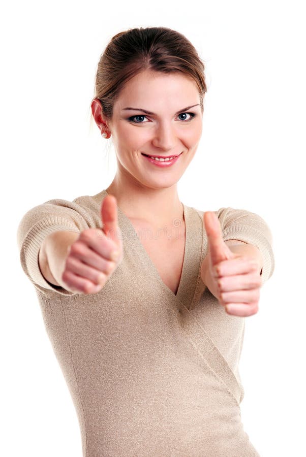 Happy young woman showing thumb up sign royalty free stock photography Happy young woman showing thumb up sign royalty free stock photography