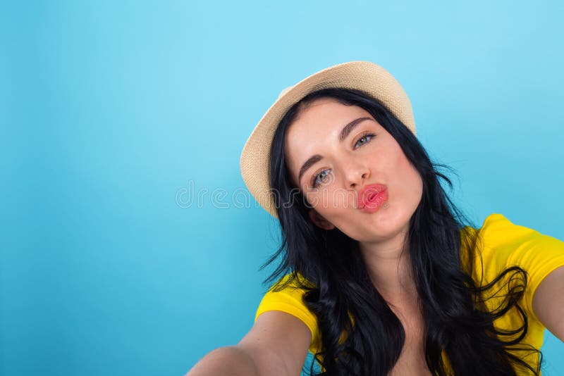 Happy young woman taking a selfie royalty free stock photos Happy young woman taking a selfie royalty free stock photos