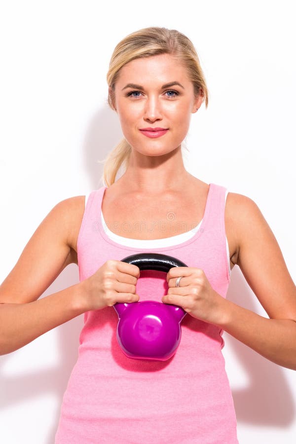 Happy Woman Working Out with Kettlebell Stock Image - Image of kettle ...