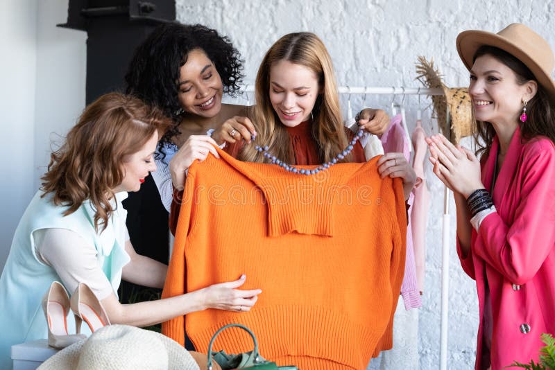 Happy Young Women at Swap Party. Zero Waste Shopping, Reduce and Reuse ...