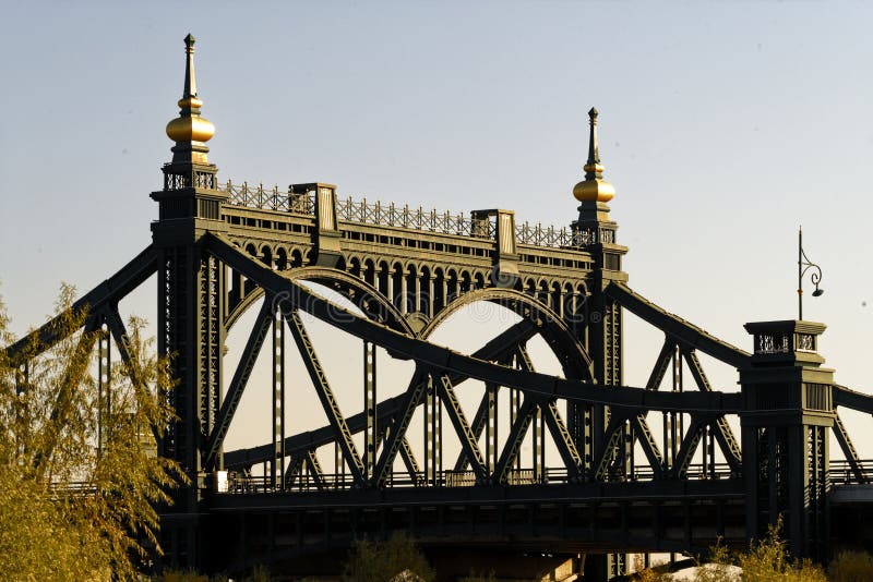 Harbin russian style iron Yangminhan bridge quarter-view sunny day