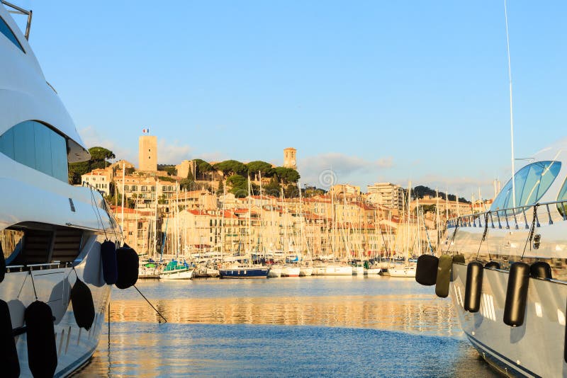 Harbor and Marina at Cannes, France Stock Photo - Image of panoramic ...