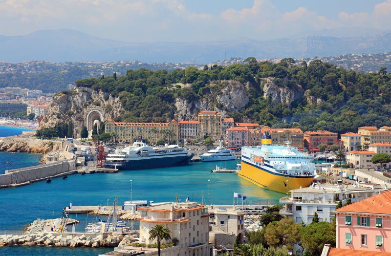 Harbor of Nice with luxury yachts.
