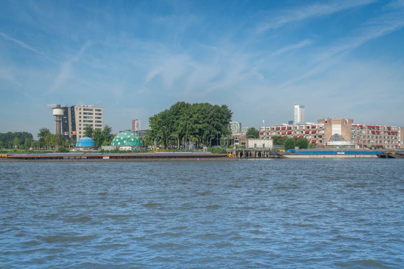 Rotterdam Netherlands - August 22 2021; Harbor or river barges moored alongside in river. Barges rotterdam stock images, royalty-free photos and pictures
