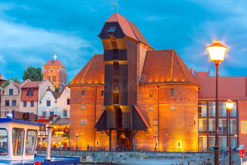 Harbour crane and city gate Zuraw, Gdansk, Poland