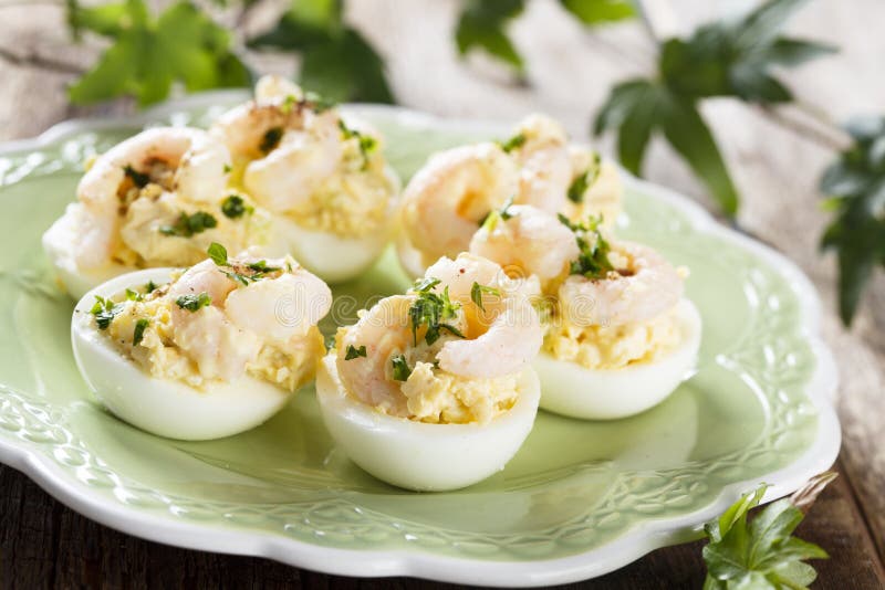 Egg Appetizer with Herbs and Shrimps Stock Image Image of cuisine