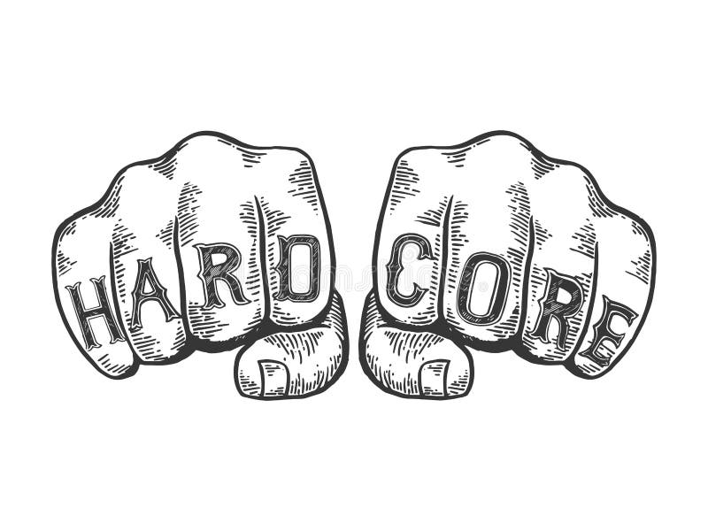 Hard Core Words Fist Tattoo Vector Illustration Stock Vector - Illustration  of label, hand: 130963230