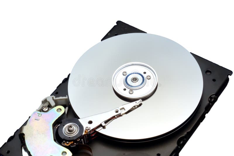 Hard disk internals over white background