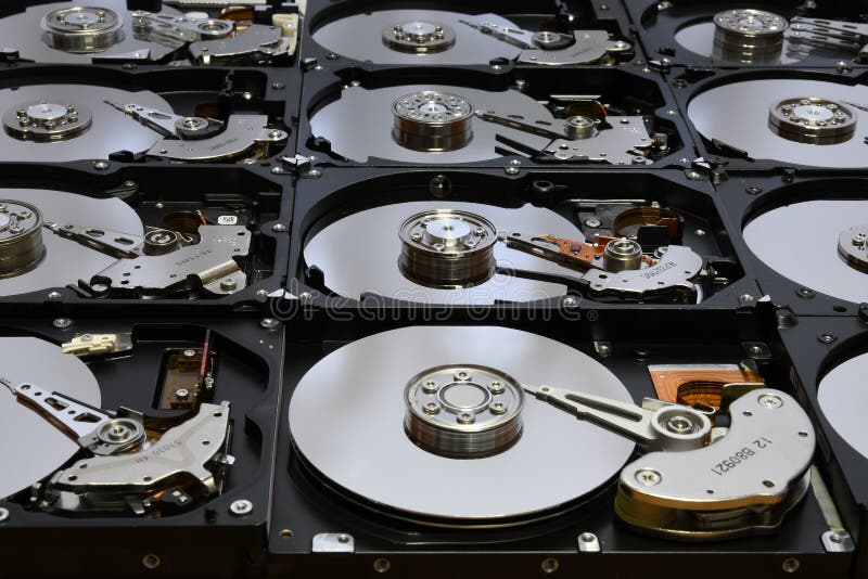 Hard Disk Computer Drives opened and aligned. royalty free stock photo