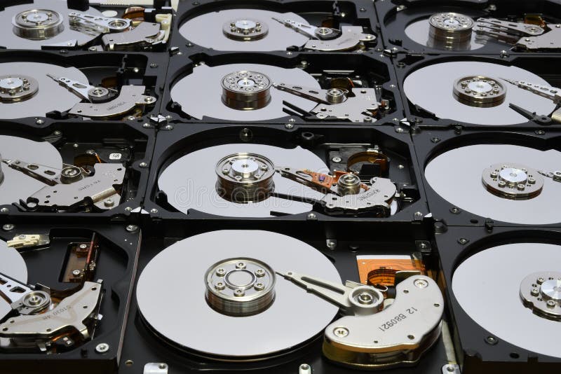 Hard Disk Computer Drives opened and aligned. stock photos