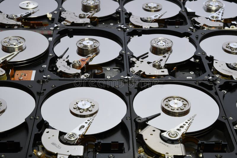 Hard Disk Computer Drives opened and aligned. royalty free stock photos