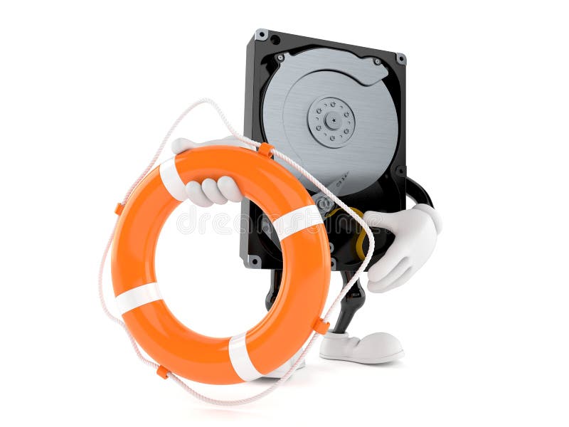 Hard disk drive character holding life buoy