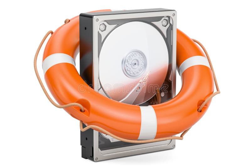 Hard Disk Drive HDD with lifebuoy. Data safety and protection c