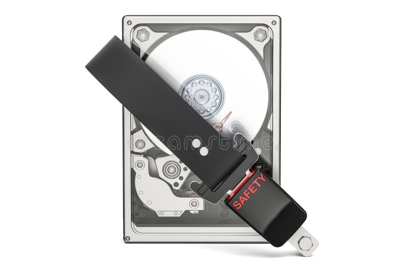 Hard Disk Drive HDD with seatbelt. Security and protection concept, 3D rendering