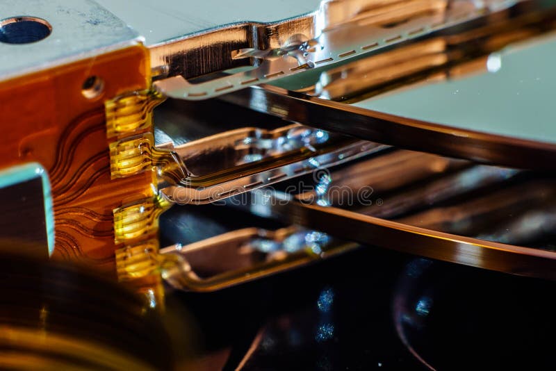 Hard Disk Drive Inside Electronic Parts and Plates. Repair of Computer