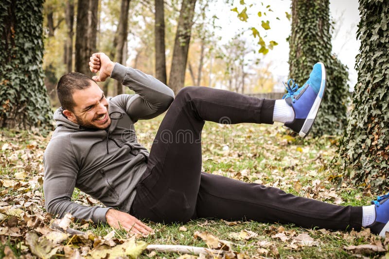 Hard Exercise in Park. Man Working Exercise. Stock Photo Image of