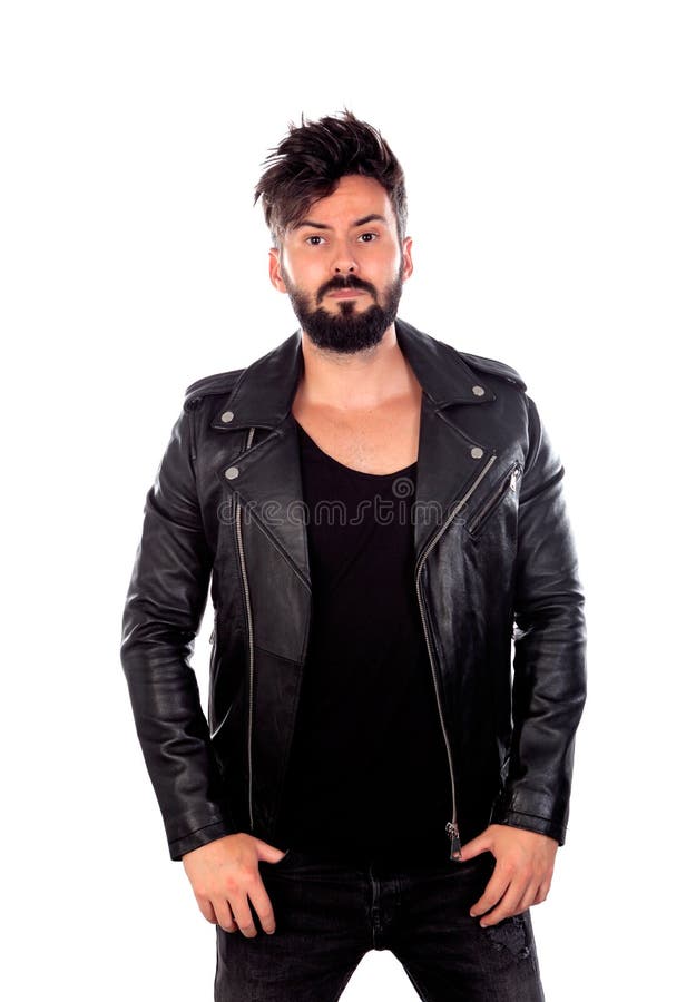 Hard Guy with Black Leather Jacket Stock Photo Image of fashionable