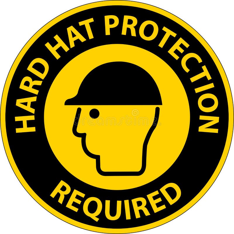 Hard Hat Protection Required Area Sign on White Background Stock Vector