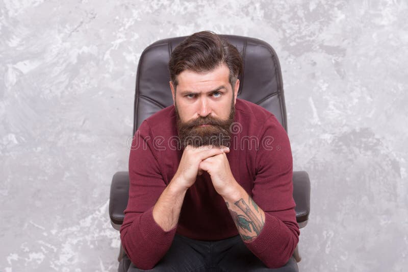 Hard times. Making decision. Serious confident businessman. Businessman sit chair. Bearded businessman in office royalty free stock photo Hard times. Making decision. Serious confident businessman. Businessman sit chair. Bearded businessman in office royalty free stock photo