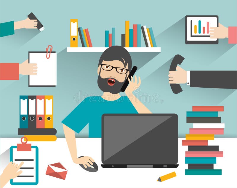 Hard working business man. vector illustration Hard working business man. vector illustration