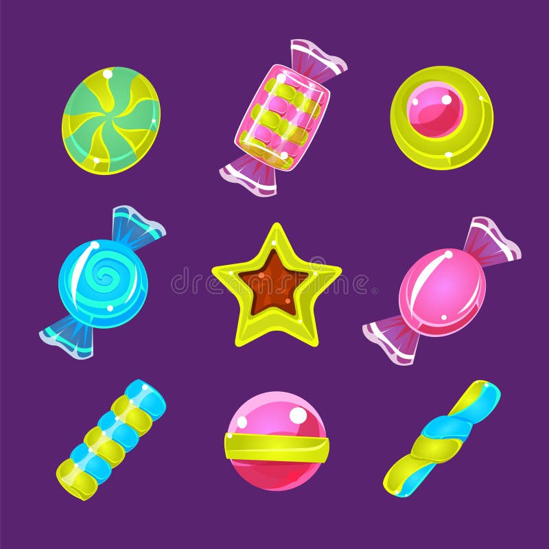 Harde Geplaatste Suikergoed Kleurrijke Vereenvoudigde Pictogrammen vector illustratie Harde Geplaatste Suikergoed Kleurrijke Vereenvoudigde Pictogrammen vector illustratie