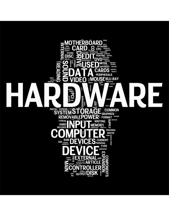 Hardware word cloud on black background