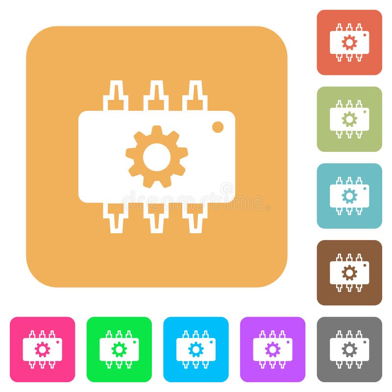 Hardware Settings Rounded Square Flat Icons Stock Vector Illustration