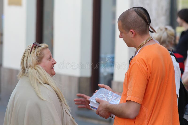 Hare Krishna Monks on Street in Prague. Editorial Image - Image of