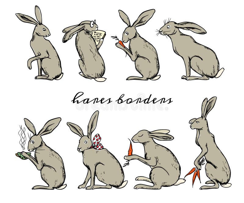 Download Hares Border Set Stock Vector Illustration Of Drawing 95713375