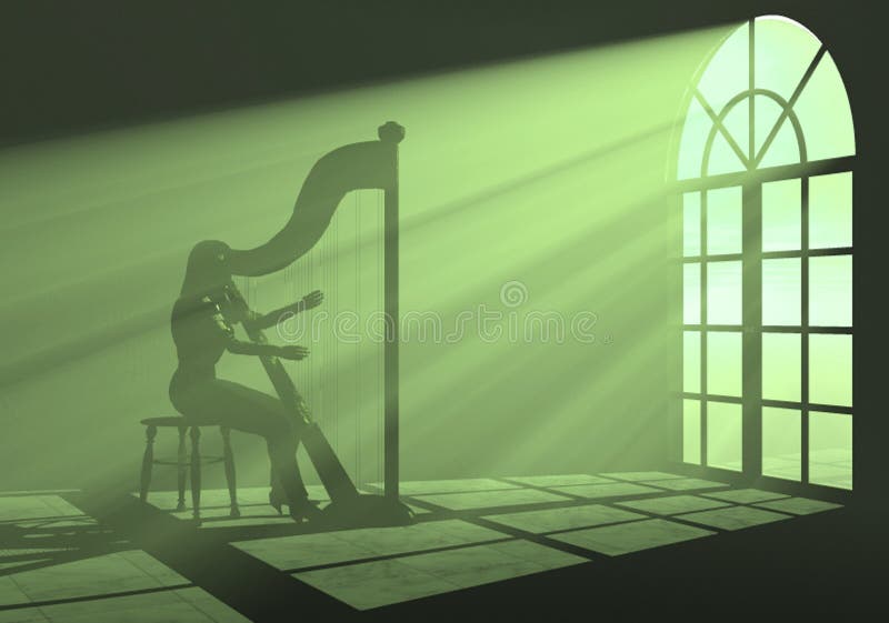 Woman playing harp in the light. Woman playing harp in the light