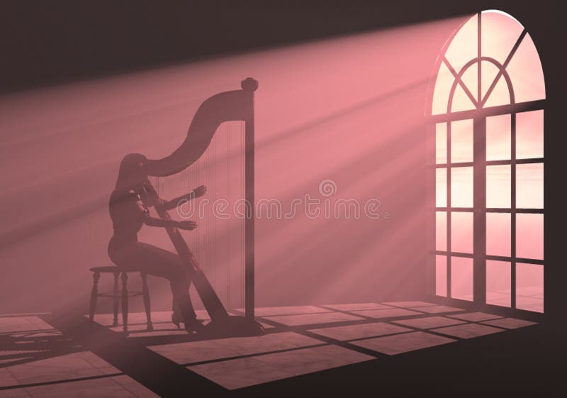 Woman playing harp in the light. Woman playing harp in the light