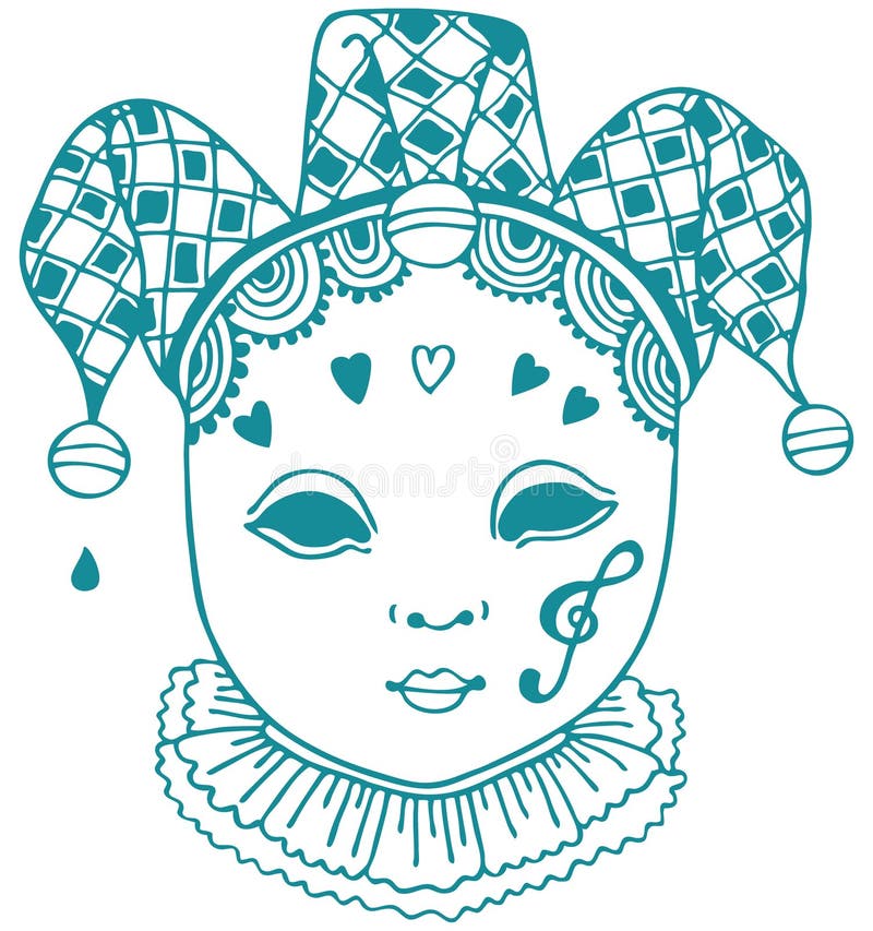 One-color drawing of an harlequin, venetian style mask. One-color drawing of an harlequin, venetian style mask.