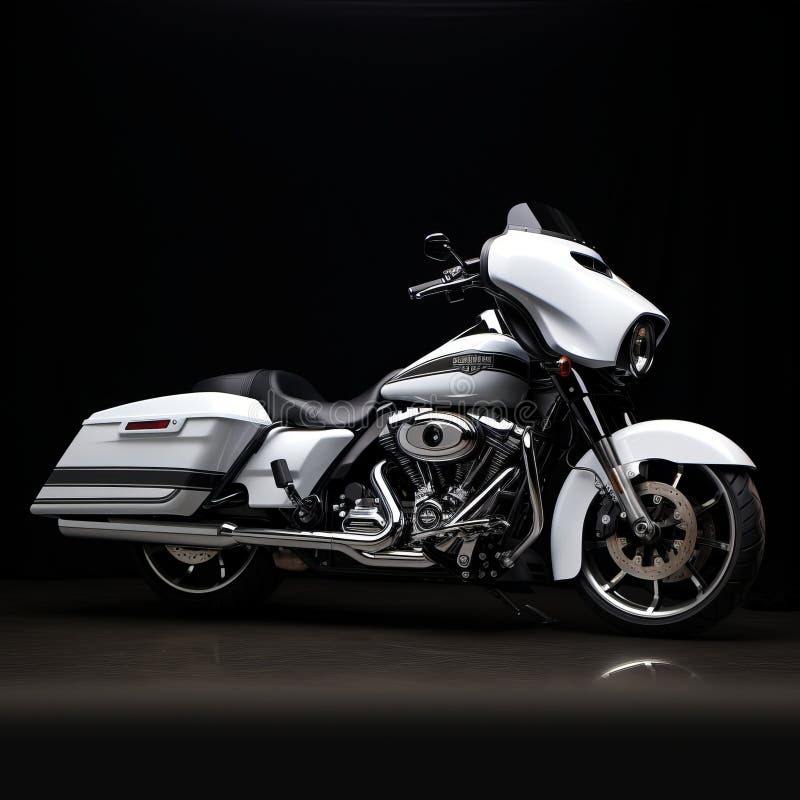 Harley-davidson Street Glide: White Motorcycle Against Black Background