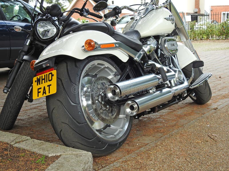 Photo of an american harley davidson superbike motorcycle with twin exhaust pipes and 114 cubic inch v-twin engine. Photo of an american harley davidson superbike motorcycle with twin exhaust pipes and 114 cubic inch v-twin engine.