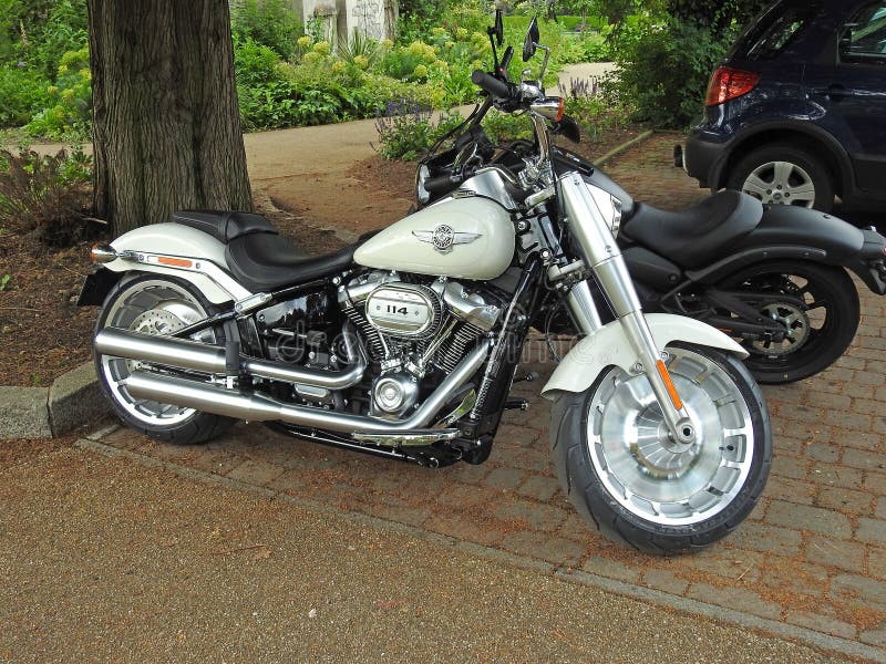 Photo of an american harley davidson superbike motorcycle with twin exhaust pipes and 114 cubic inch v-twin engine. Photo of an american harley davidson superbike motorcycle with twin exhaust pipes and 114 cubic inch v-twin engine.