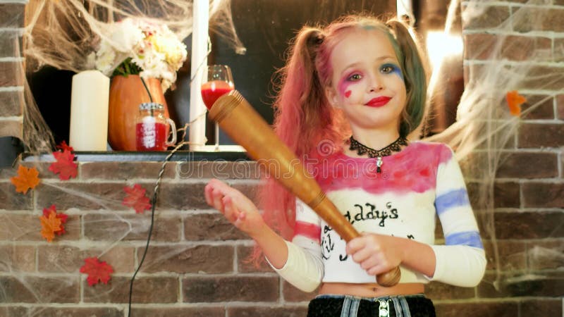 Harley Quinn Halloween Costume, Little Girl Playing Crazy
