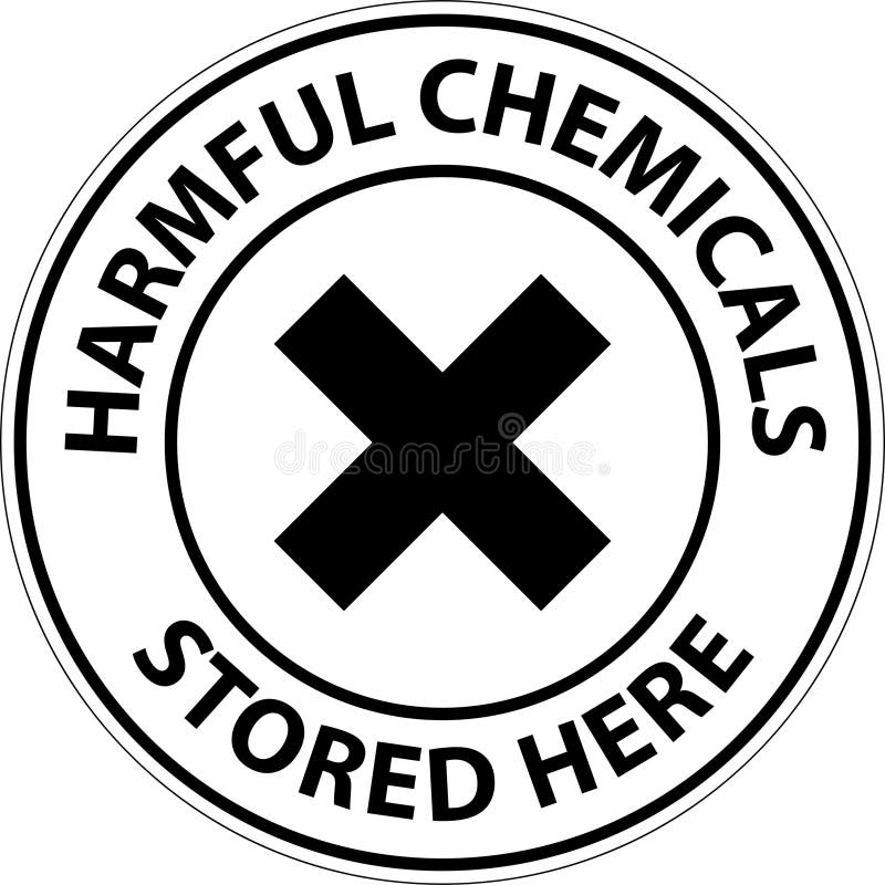 Harmful Chemicals Stored Here Sign on White Background Stock Vector