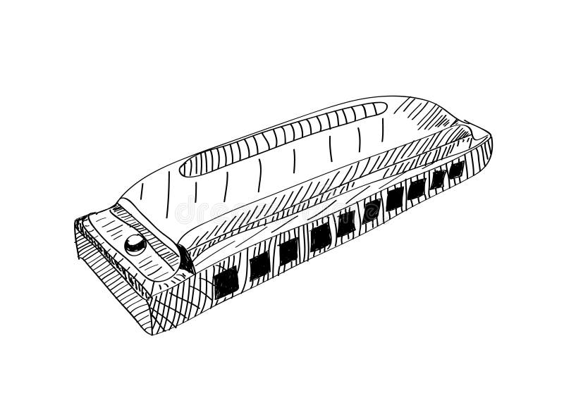 Harmonica in Black and White Lines Stock Vector Illustration of blow