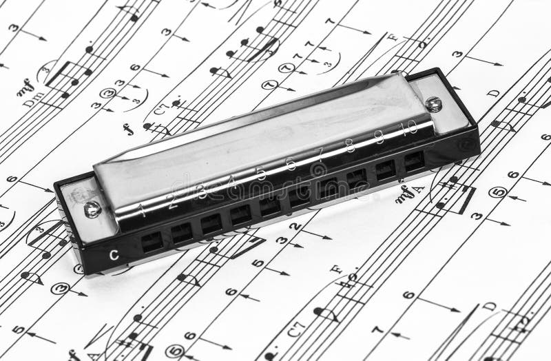 Harmonica on Sheet Music stock photo. Image of sheet 62050374