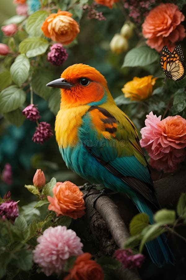 Harmonie en vol une symphonie colorée d'oiseaux et de papillons illustration stock