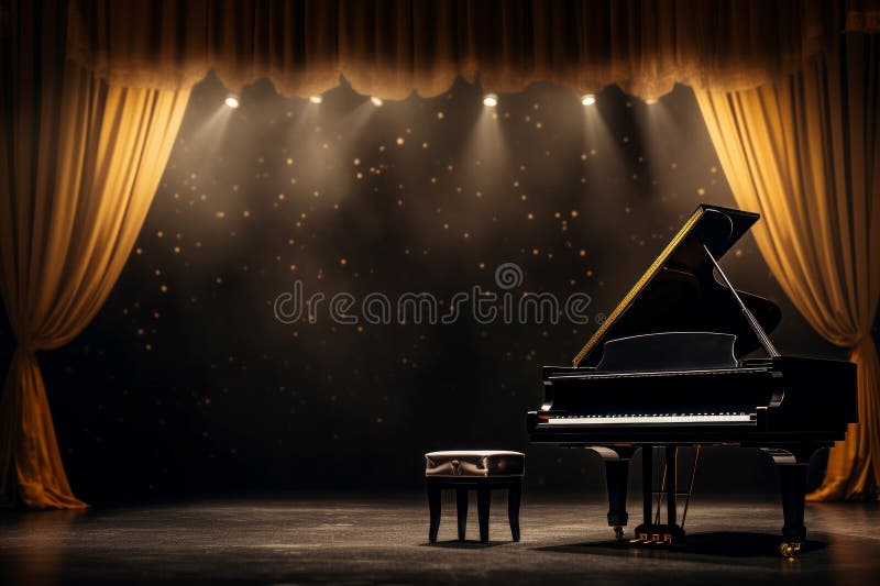 Harmonious Grand piano scene. Curtain orchestra. Generate Ai AI generated. Harmonious Grand piano scene. Curtain orchestra. Generate Ai AI generated