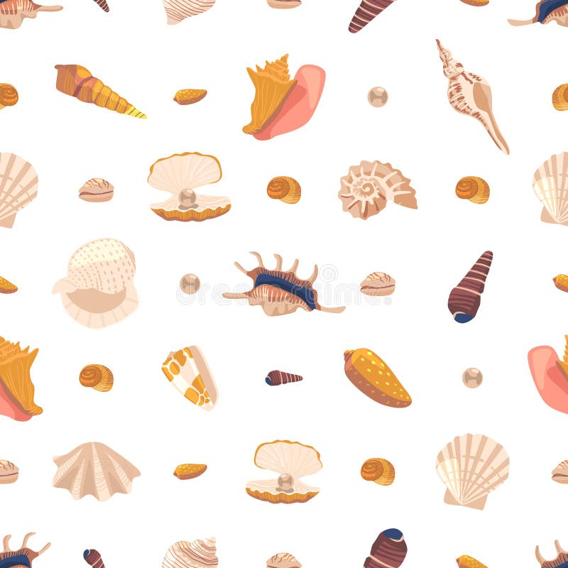 Harmonious Arrangement Of Seashells Forms A Captivating Seamless Pattern, Evoking A Tranquil Coastal Ambiance stock illustration