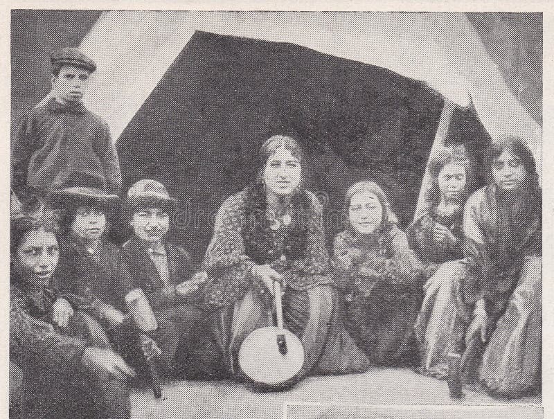 Vintage photo of a group of Serbian Gypsy children 1900s.