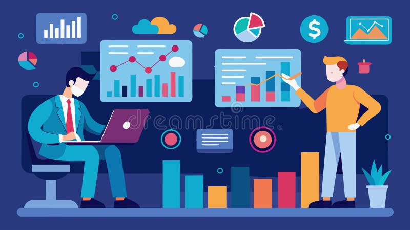 Harnessed by data scientists and financial analysts algorithms churn through mountains of information to predict market stock illustration
