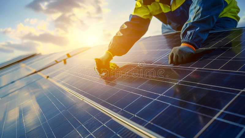 Harnessing the Sun: Installing Solar Panels royalty free illustration
