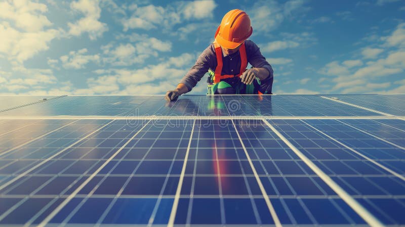 Harnessing the Sun: Installing Solar Panels vector illustration