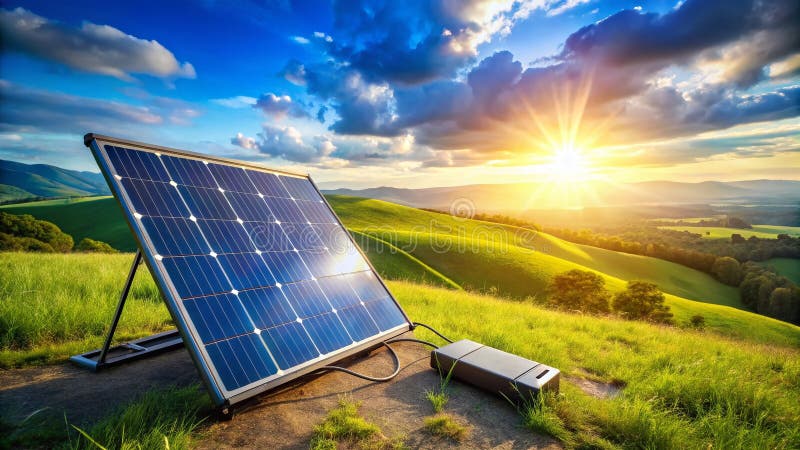 Harnessing Sustainable Power A Comprehensive Outdoor View of Modern Portable Solar Panel Charging Solutions vector illustration